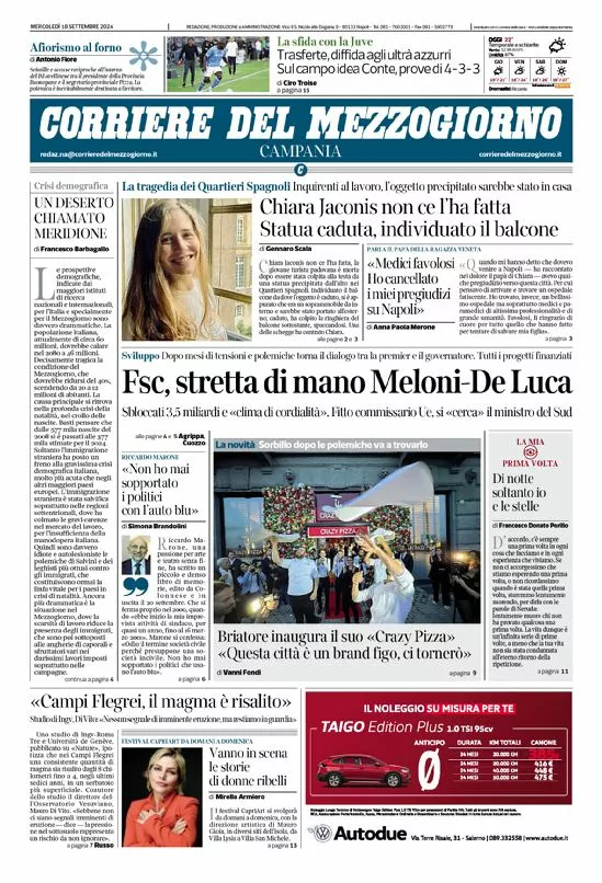 Prima-pagina-corriere del mezzogiorno-del-2024-09-18